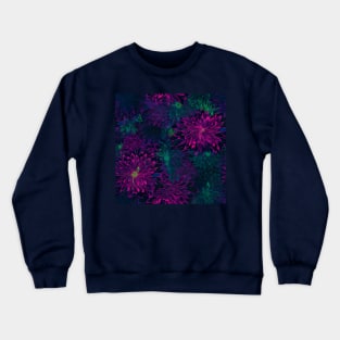 bioluminescent fluorescent flower pattern on dark background Crewneck Sweatshirt